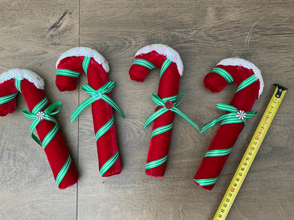 4 nieuwe zgan kerst candy canes fluweel groen rood, Diversen, Ophalen, Nieuw