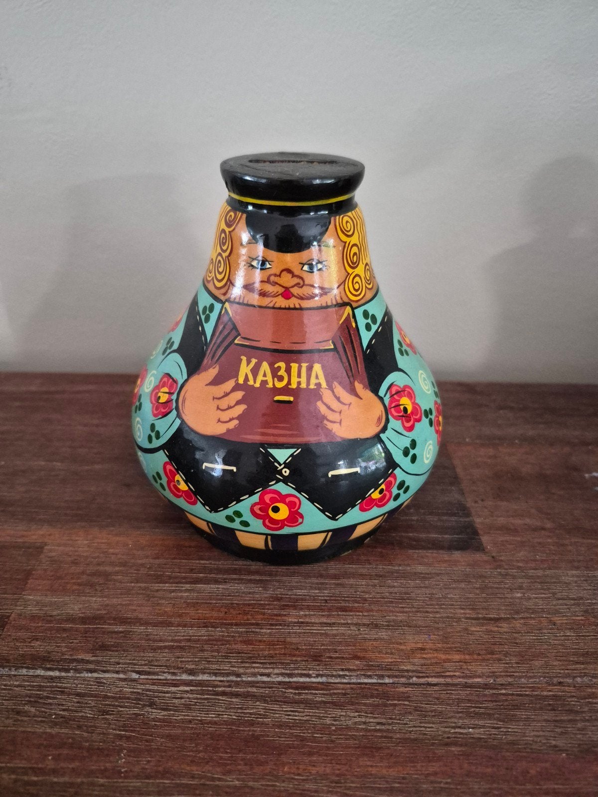 Russische spaarpot 'Kupets' - Handgeschilderd hout, Hout, Gebruikt, Meerkleurig, Ophalen of Verzenden