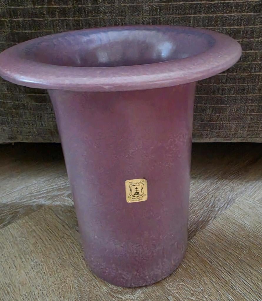 vintage  Posman vaas aubergine/lila, Tuin en Terras, Bloempotten, Overige materialen, Minder dan 40 cm, Minder dan 25 cm, Rond
