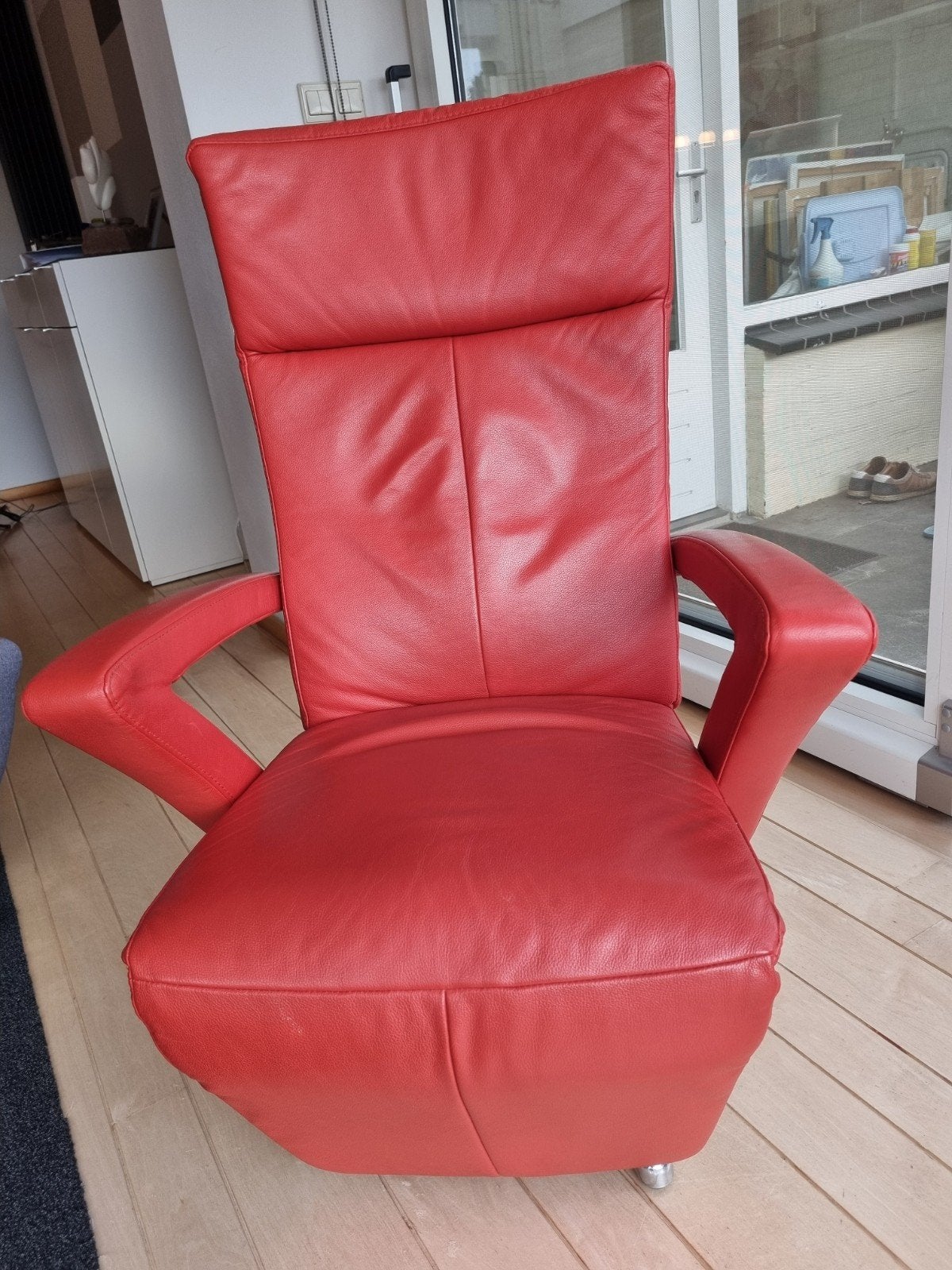 Lederen relaxfauteuil - Rood, Ophalen, Gebruikt, 75 tot 100 cm, Modern
