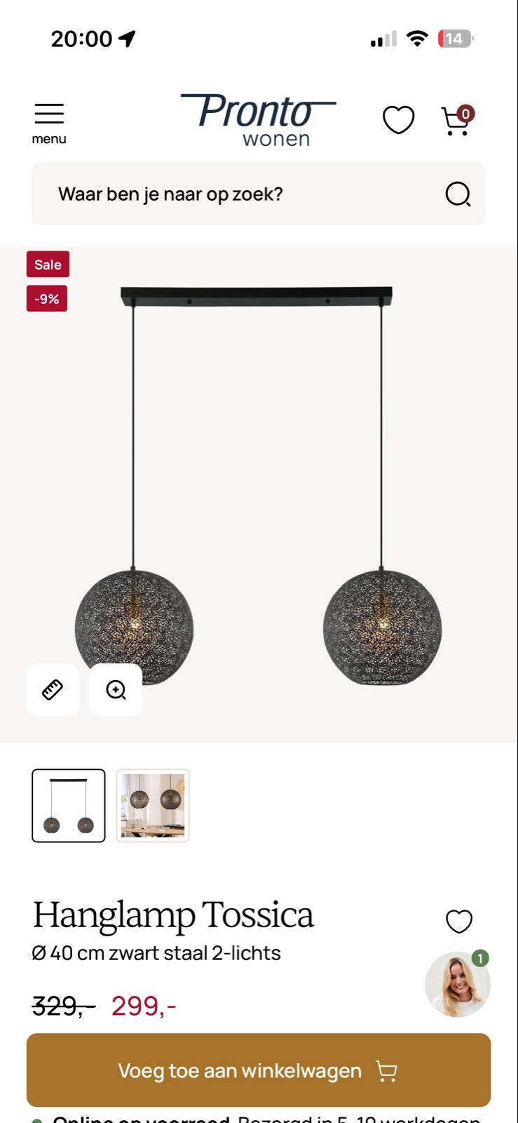 Pronto Wonen Hanglamp Tossica - 2-lichts, zwart staal, Ophalen, Zo goed als nieuw, Metaal, E27 (groot)