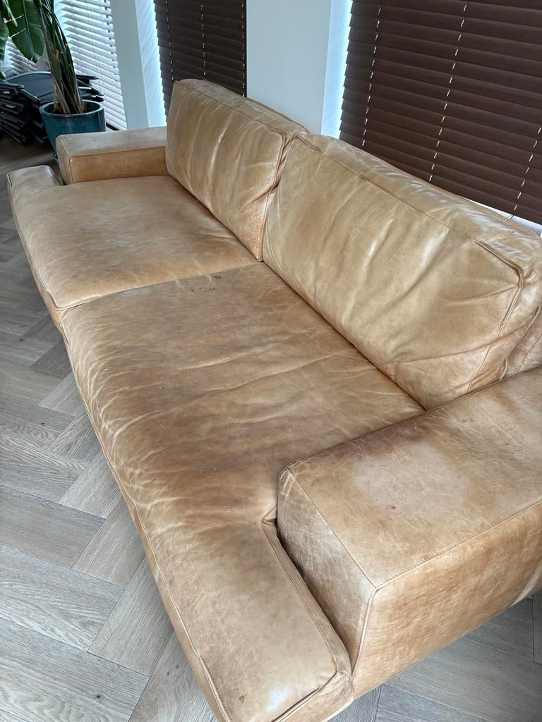 Machalke leren bank - 240 x 95 x 70cm, Ophalen, Gebruikt, Driepersoons, 200 tot 250 cm