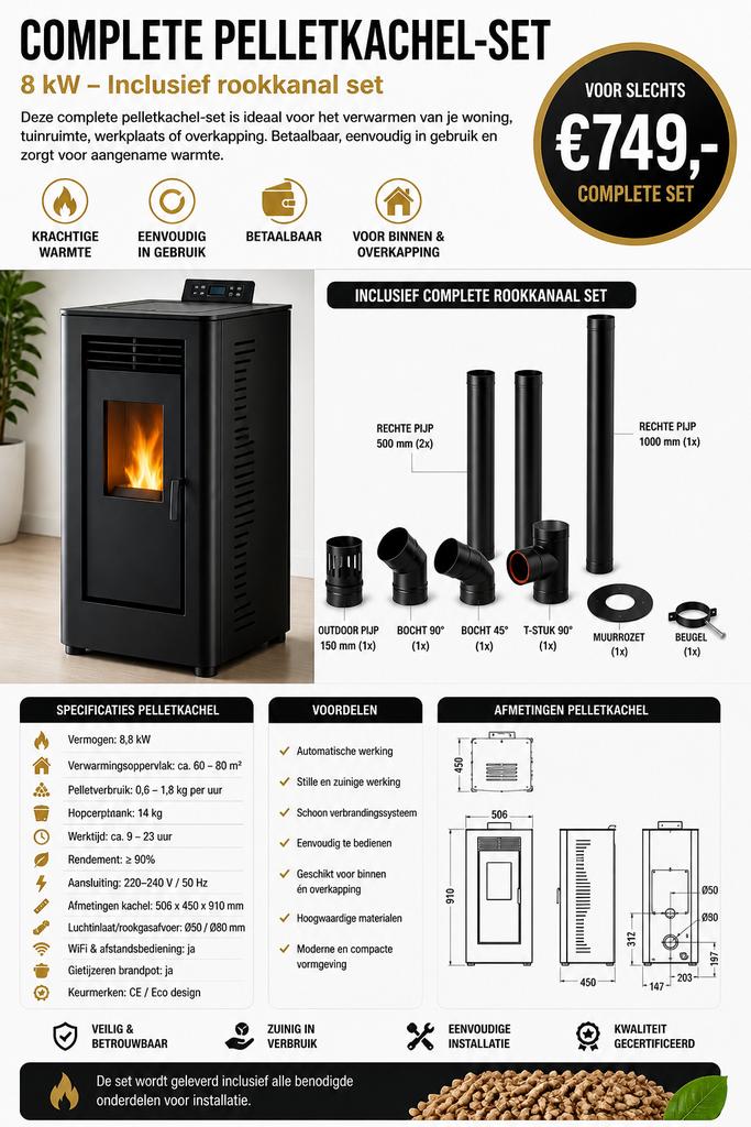 Complete Pelletkachel Set 8kw, Ophalen, Nieuw