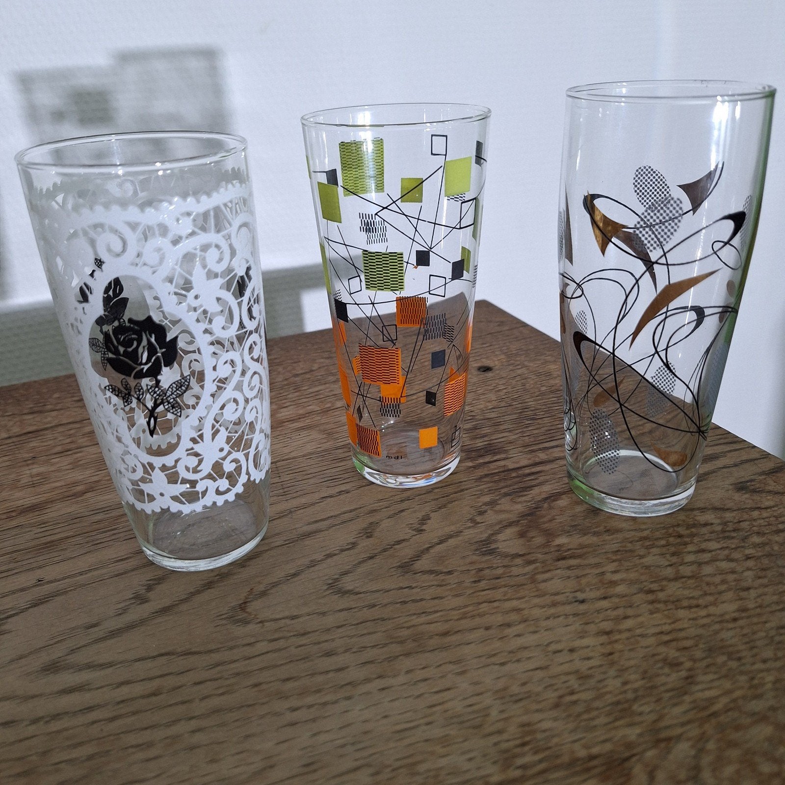 Set van 3 vintage glazen met diverse patronen, Antiek en Kunst, Ophalen