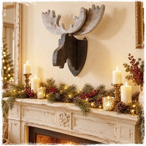Ree Moos voor boven schouw, wand, van hout in oude look, Diversen, Kerst, Orderchamp, Orderchamp, Nieuw, Orderchamp
