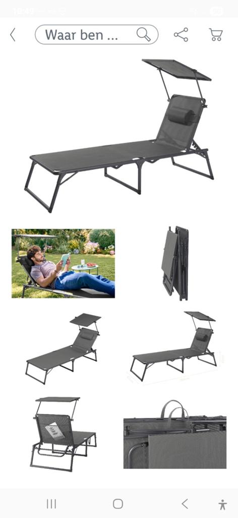Ligbed met zonnedak, Tuin en Terras, Ophalen of Verzenden, Zo goed als nieuw, Kunststof