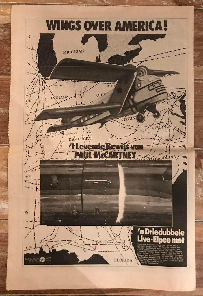Paginagrote A3 advertentie PAUL MCCARTNEY WINGS over Ame, Ophalen of Verzenden