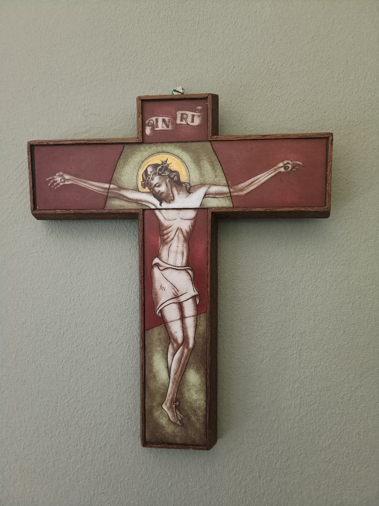 Opaline kruisbeeld met Christusfiguur, Ophalen of Verzenden