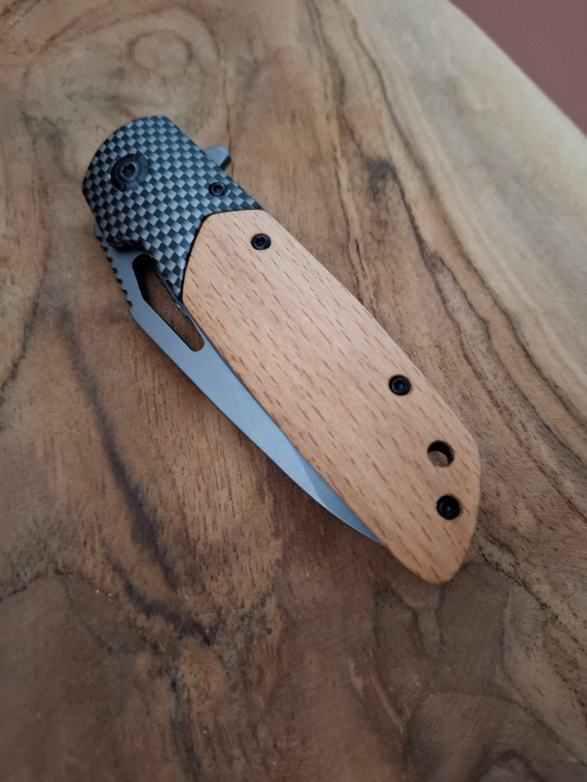 Camping/Outdoor/EDC Zakmes RVS/Houten Greep/Clip/NIEUW, Ophalen of Verzenden, Nieuw