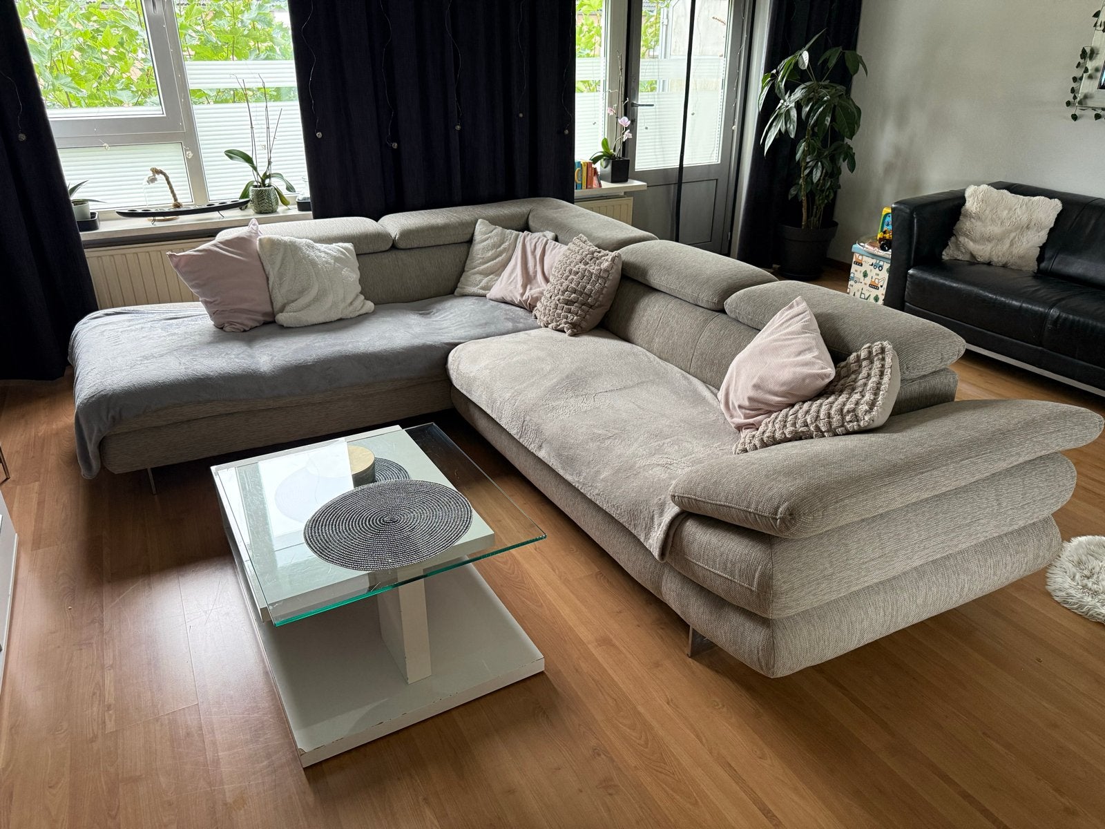 Comfortabele Hoekbank - Grijs Stof, Ophalen, Gebruikt, Hoekbank, 300 cm of meer