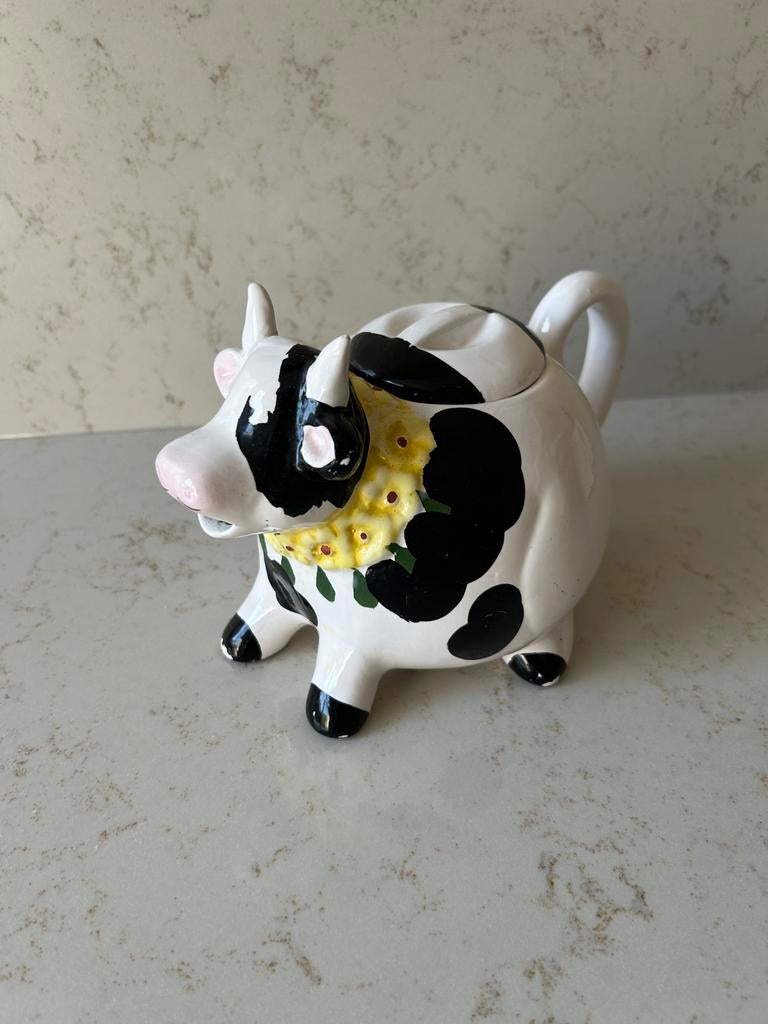 Vintage 90s koeientheepot, Ophalen, Gebruikt, Overige stijlen, Overige typen