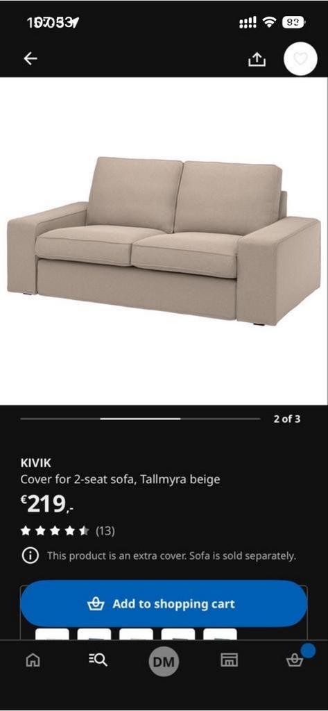IKEA KIVIK 2-zitsbank hoes Tallmyra beige 805.171.41, Huis en Inrichting, Banken | Sofa's en Chaises Longues, 150 tot 200 cm, 75 tot 100 cm