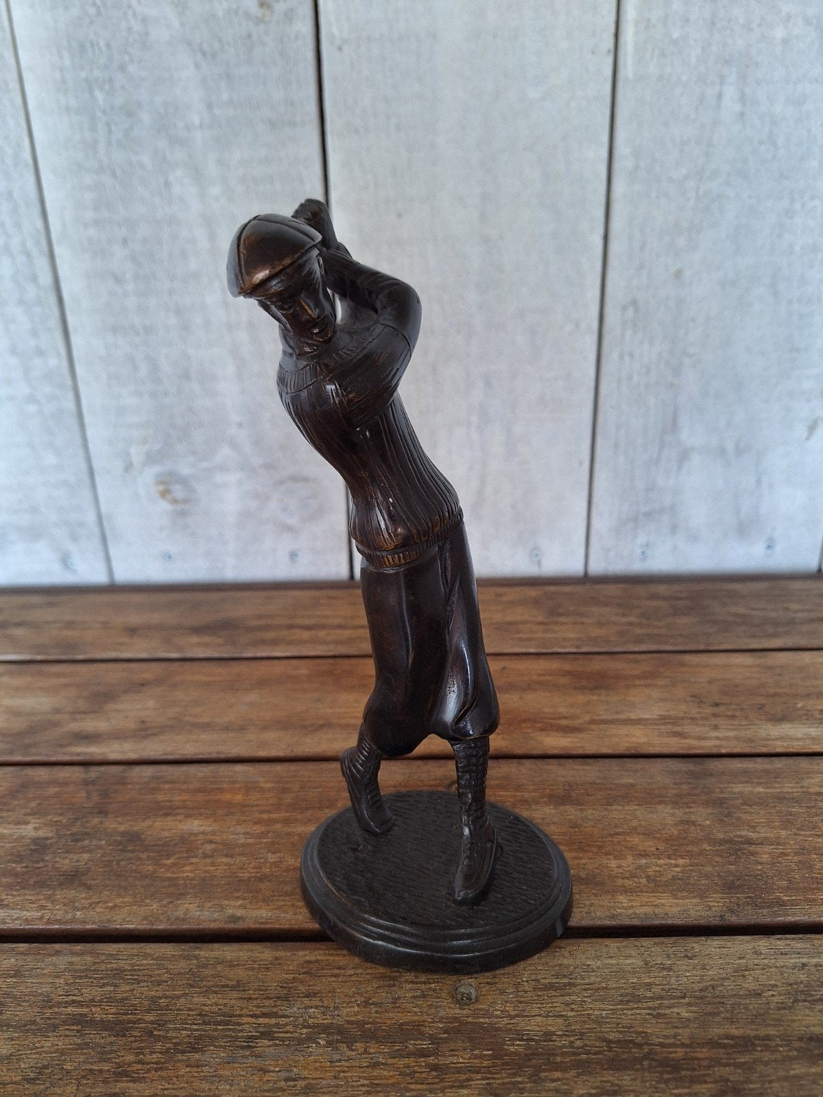 Vintage Bronzen Golfer Beeldje - Decoratief Kunstwerk, Minder dan 20 cm, Ophalen of Verzenden, Beeld, Bruin