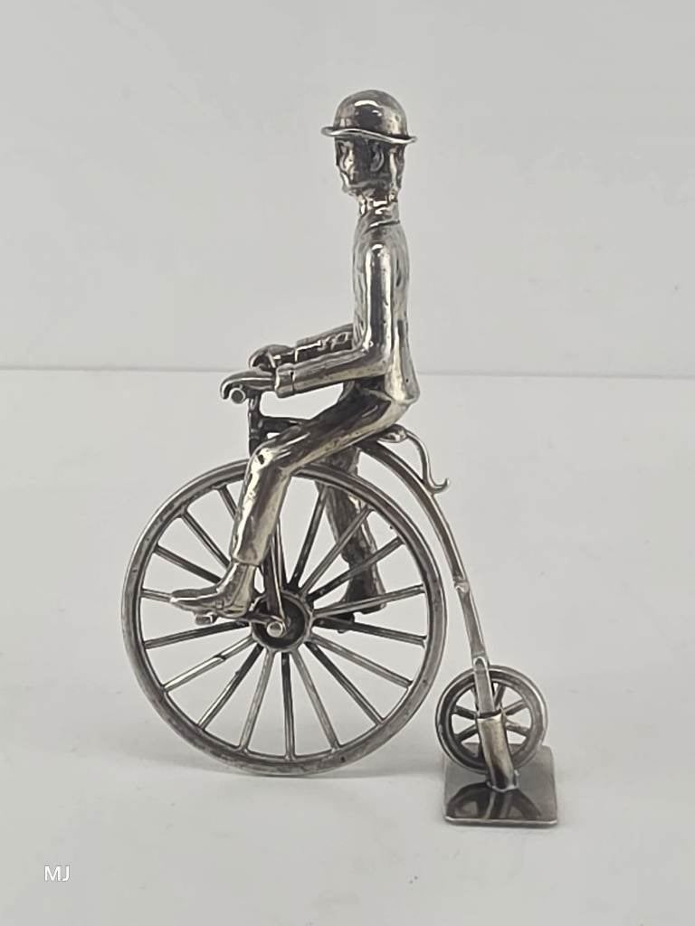 Zilveren miniatuur Hoge bi/Velocycle                    Z110, Ophalen of Verzenden, Zilver