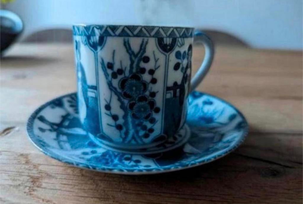 Chinese porseleinen kop en schotel – blauw-wit decor –, Ophalen of Verzenden