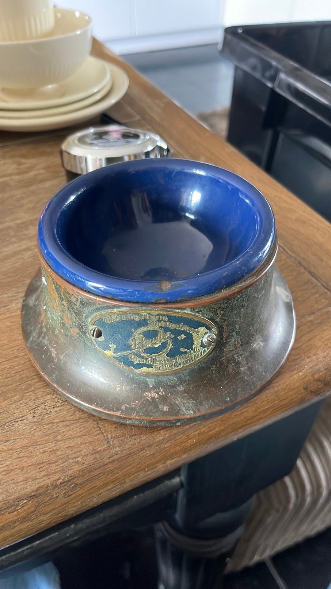 Antiek Pfaudler asbak schaaltje koper blauw emaille 1920, Ophalen of Verzenden