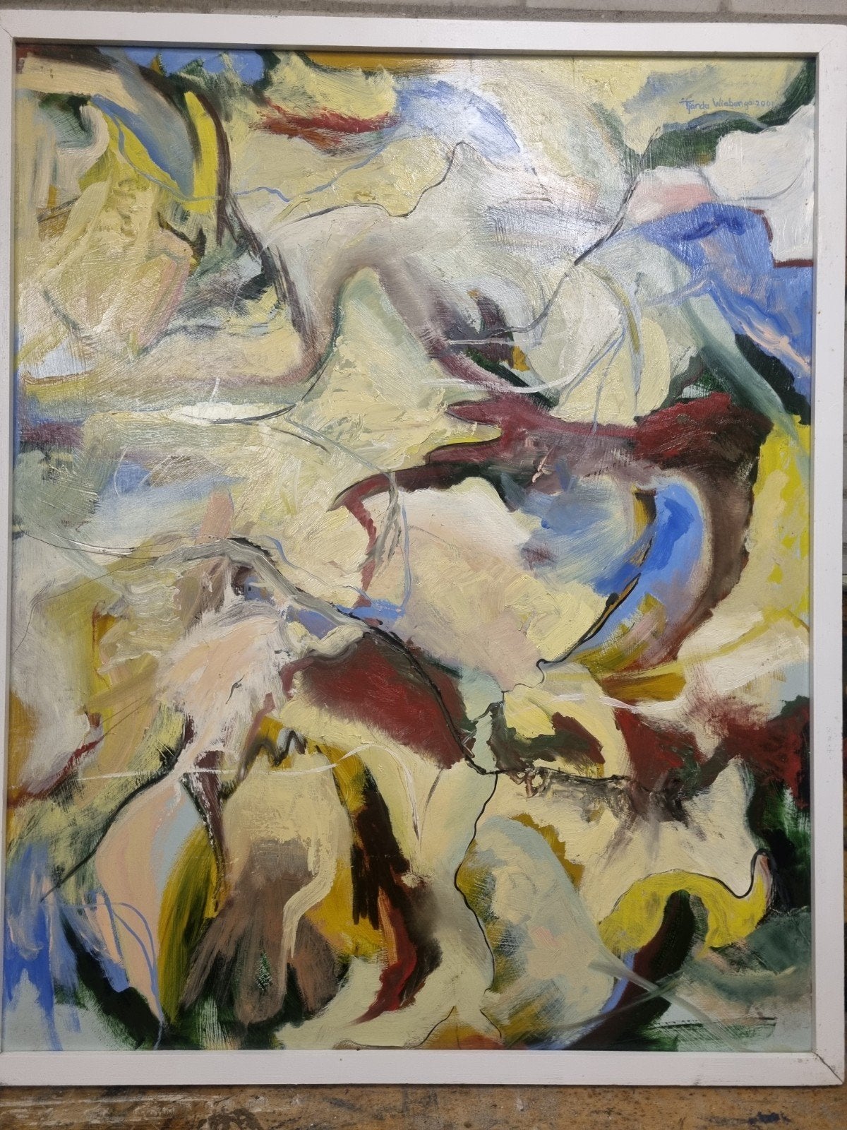 Gesigneerd kleurrijk abstract ingelijst schilderij, Ophalen