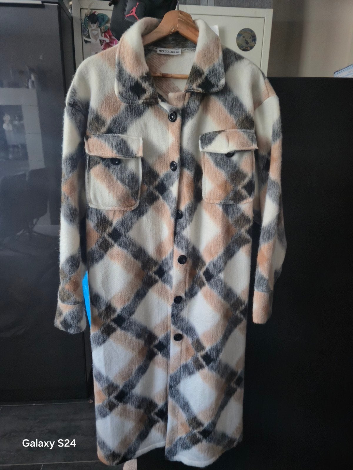 Lange geruite shacket jas - Nieuw, Kleding | Dames, Maat 38/40 (M), Beige, Nieuw, Ophalen of Verzenden
