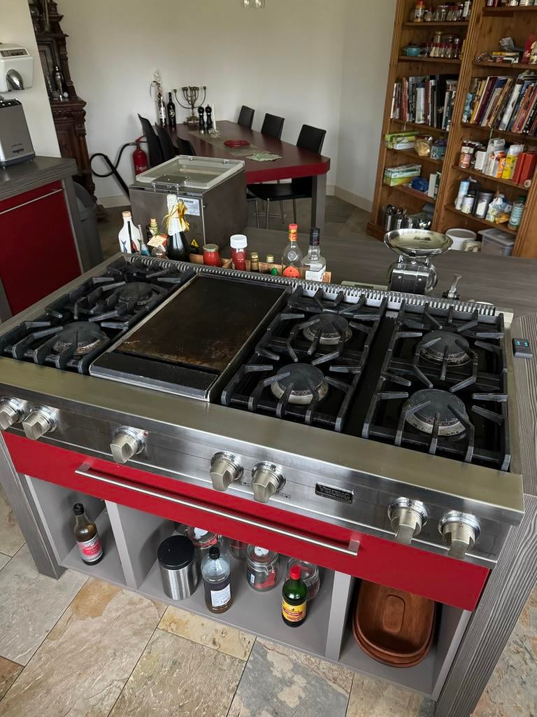 Viking professionele gaskookplaat 6 pits + teppanyaki, Gebruikt, 60 cm of meer, Grill, Ophalen of Verzenden