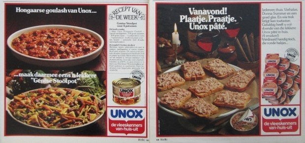 14 vintage advertenties reclames Unox 75-80 eten rookworst, Verzamelen, Ophalen of Verzenden, Gebruikt, Overige typen