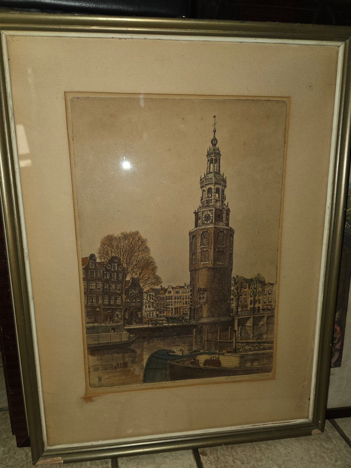 Antieke gravure pentekening Amsterdam, Antiek en Kunst, Ophalen of Verzenden