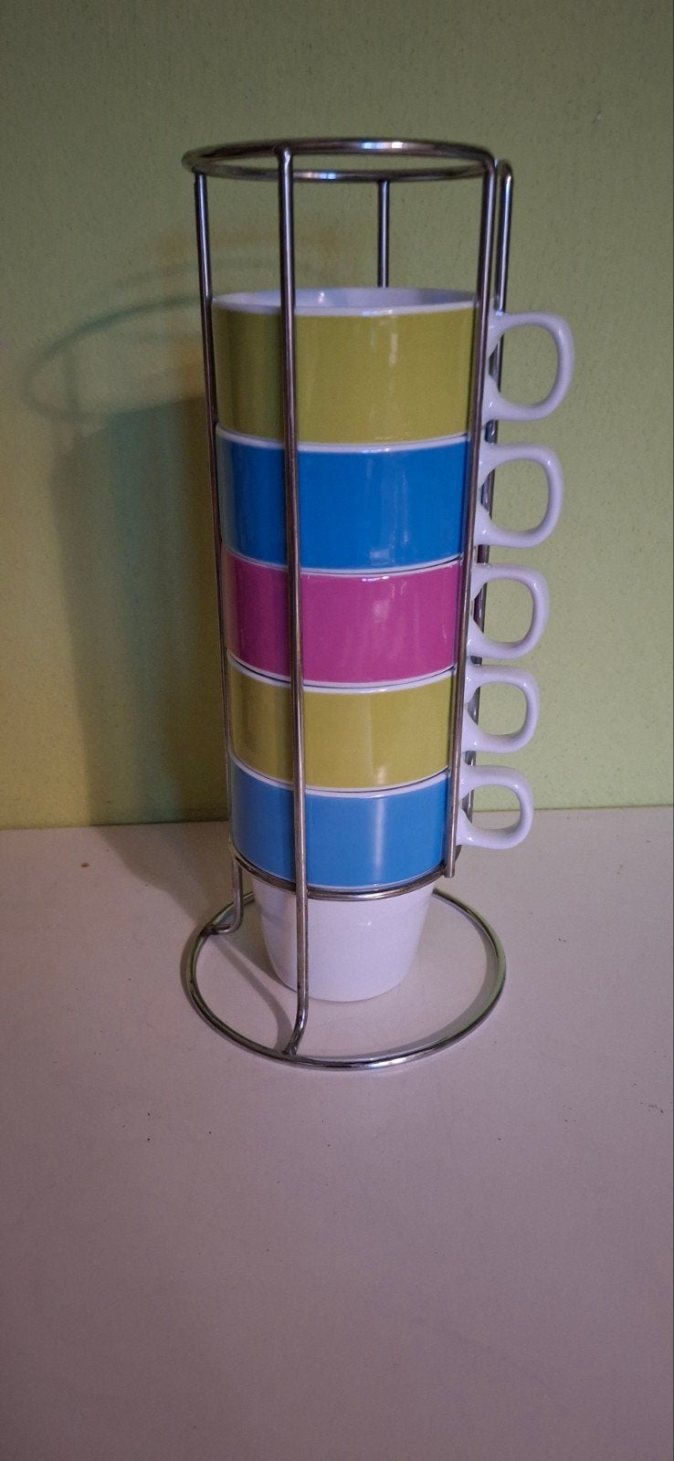 5 Stapelbare Koffiemokken met Rekje - Colorblock Retro, Ophalen of Verzenden