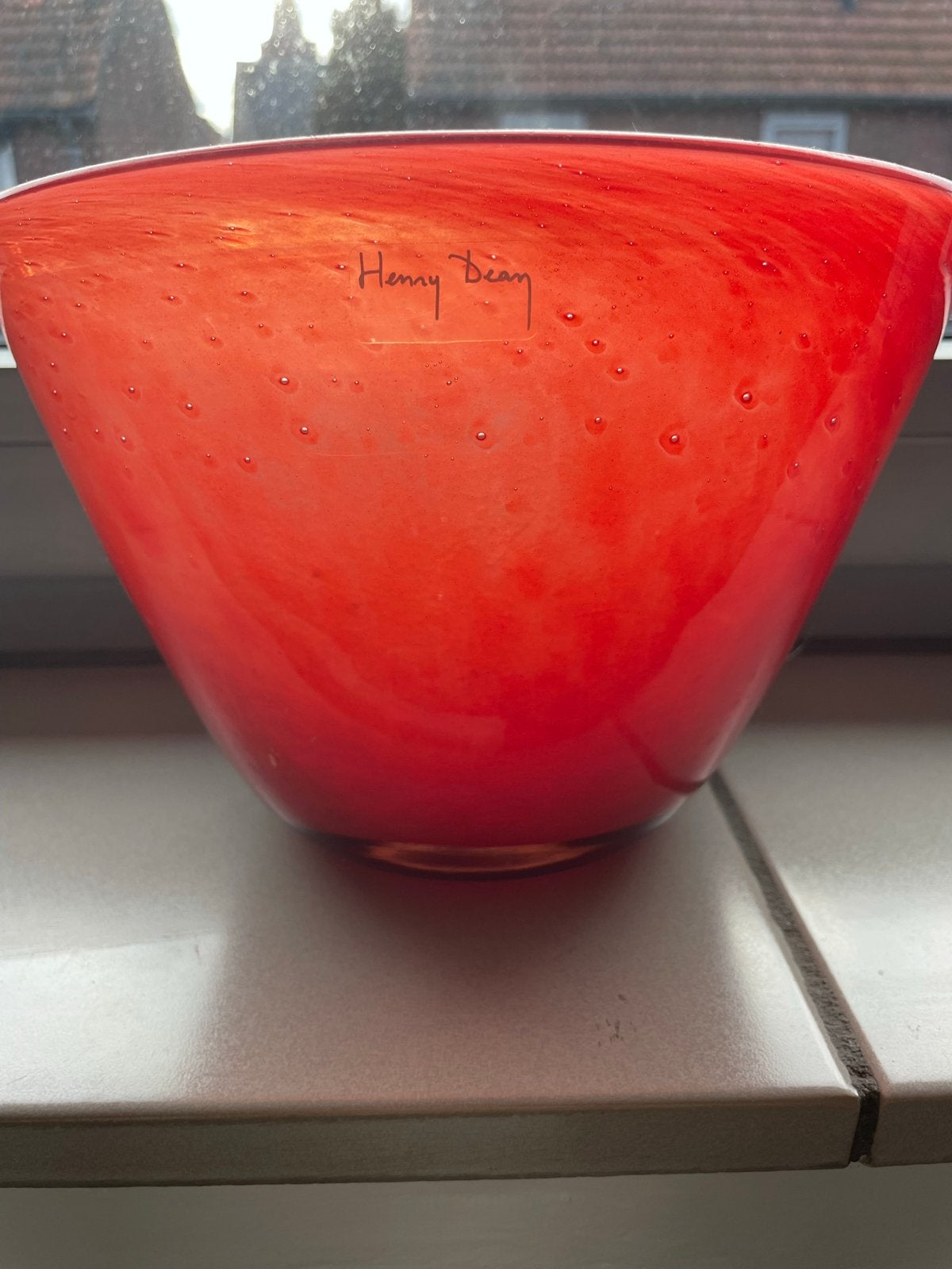 Prachtige Henny Dean glazen vaas - Handgemaakt rood glas, Ophalen of Verzenden
