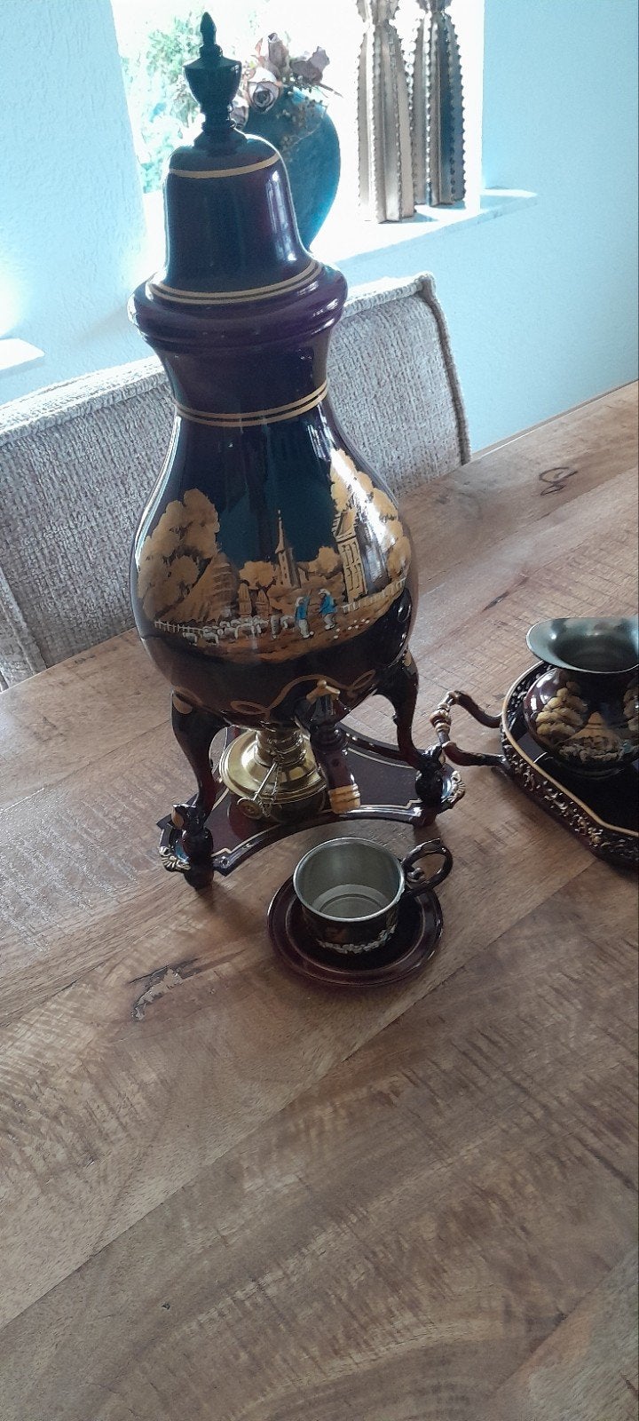 prachtige tinnen servies handgeschilderd rood., Ophalen of Verzenden