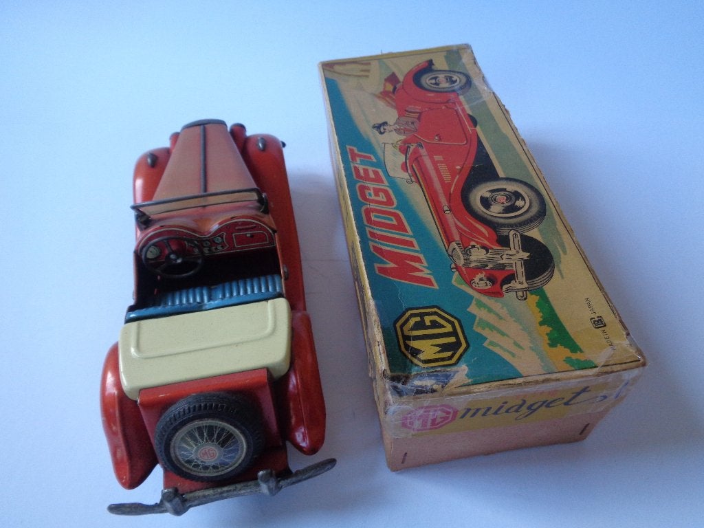 Oude blikken Bandai MG Midget TF Sports Car met Doos, Japan, Ophalen of Verzenden