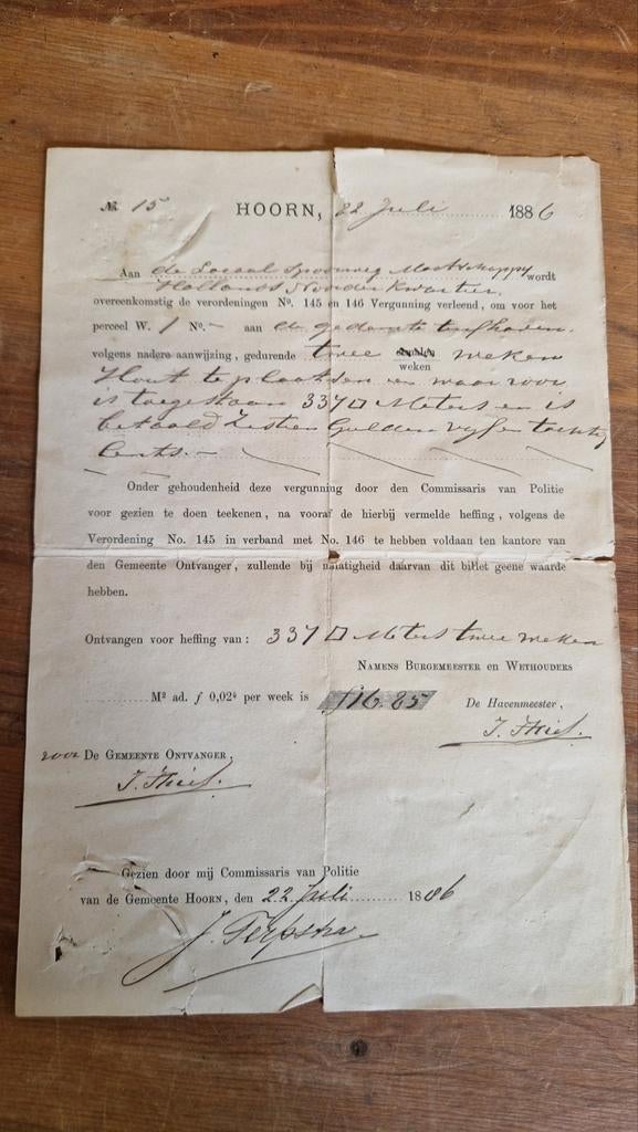 Rekening 1886 locaal spoorwegmaatschappij Hoorn, Verzamelen, Spoorwegen en Tramwegen, Gebruikt, Trein, Overige typen, Ophalen of Verzenden