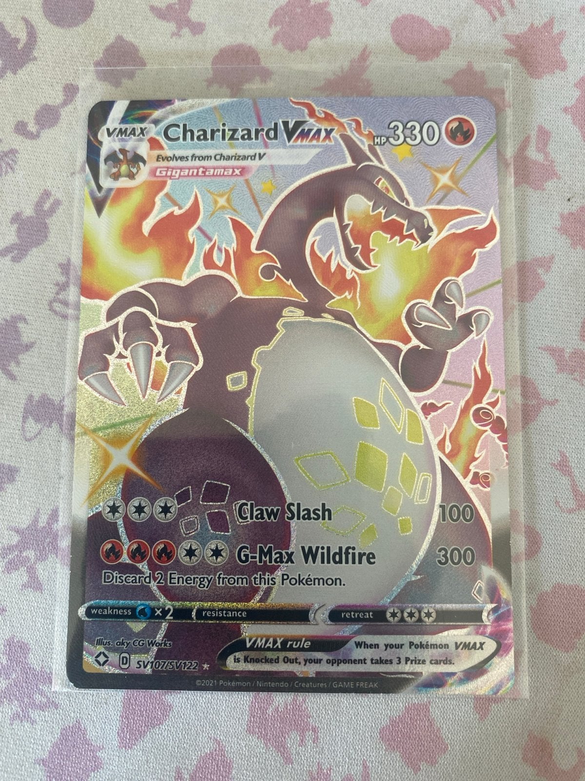 Charizard VMAX SV107/SV122 Shiny Pokémon Kaart, Ophalen, Zo goed als nieuw, Losse kaart, Foil