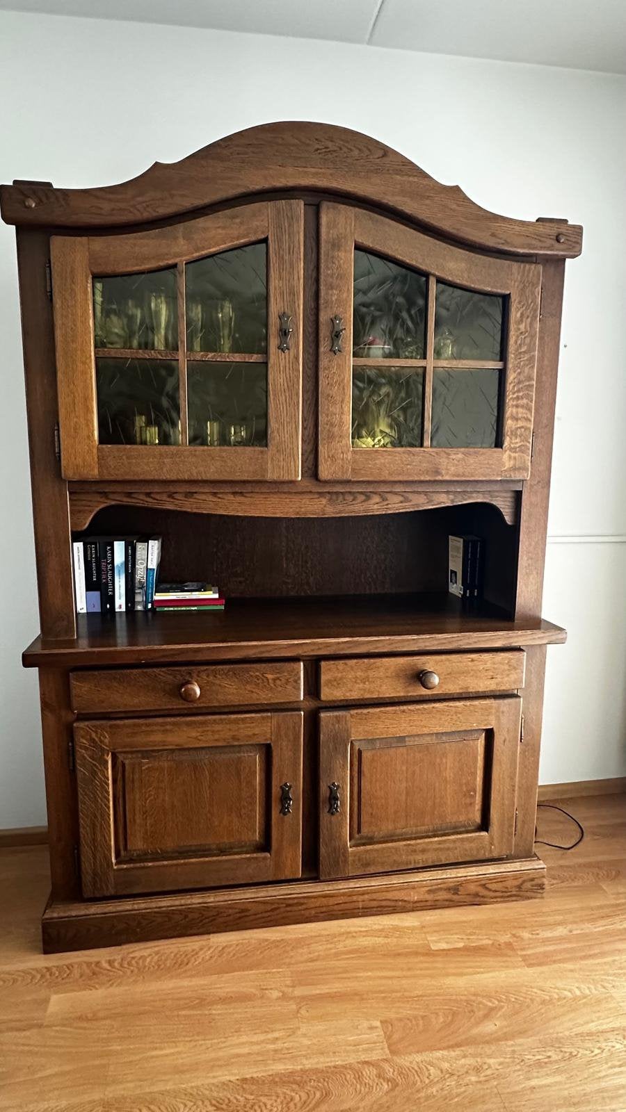 Eikenhouten buffetkast, Ophalen, Glas, Gebruikt, 200 cm of meer