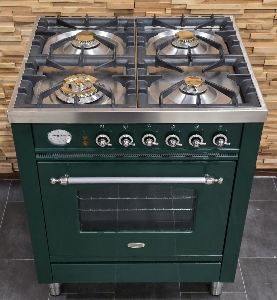 🔥Luxe Fornuis Boretti 70cm groen + rvs 4 pits 1 oven, Witgoed en Apparatuur, Fornuizen, Zo goed als nieuw, Vrijstaand, Gas, 4 kookzones