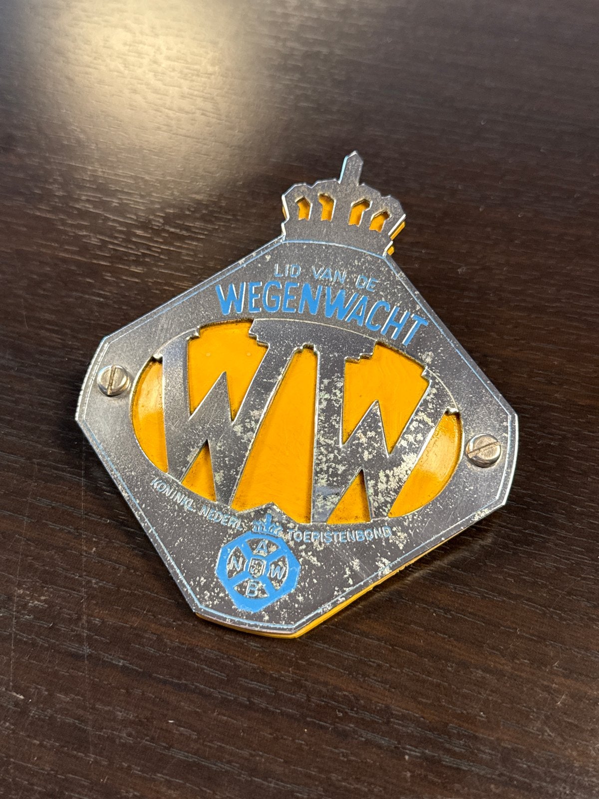 Vintage ANWB Wegenwacht Auto Badge - Lid van de Wegenwacht, Ophalen of Verzenden, Gebruikt