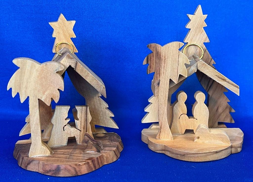 2 Duitse houten kerstboomhangers (kerststal), Diversen, Kerst, Ophalen of Verzenden