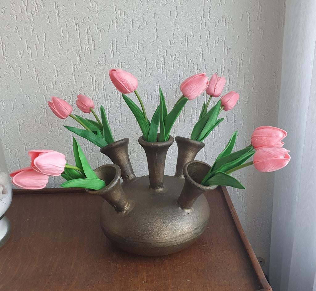 Mooie  Toetervaas / Tulpenvaas met kunsttulpen, Ophalen of Verzenden