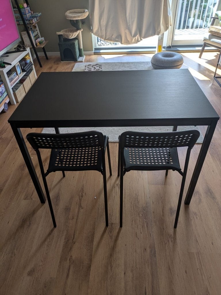 tafel met 2 stoelen zwart, Ophalen, Gebruikt, 100 tot 150 cm, 50 tot 100 cm