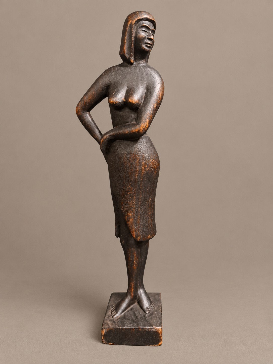 Art Deco Stijl Dame met Donkere Patina, jaren '50, Antiek en Kunst, Ophalen of Verzenden, Art deco, Hout