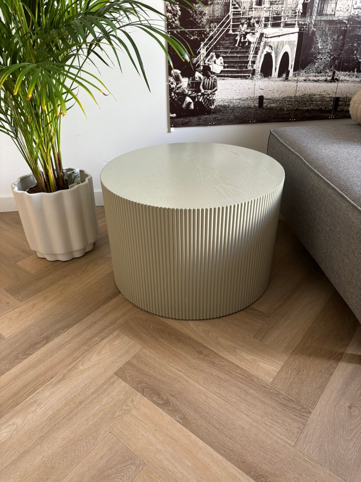 WOOOD Sanne bijzettafel beige, Ophalen, Zo goed als nieuw, Rond, Minder dan 50 cm