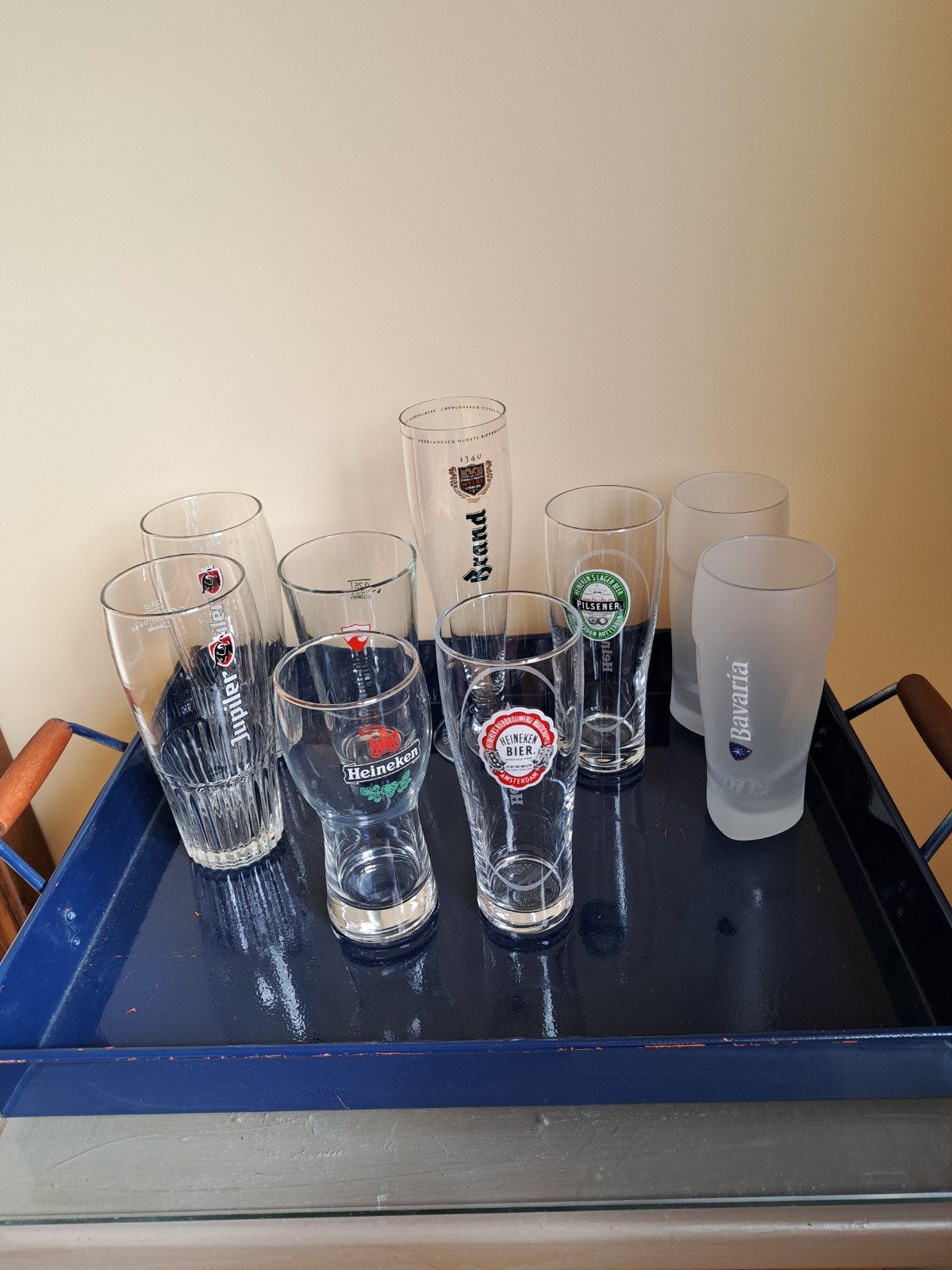 9 bierglazen van diverse merken, zo goed als nieuw, Ophalen, Zo goed als nieuw, Glas of Glazen, Overige merken