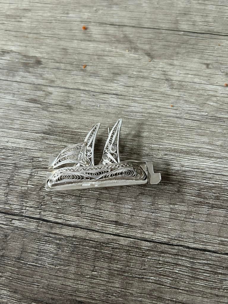 Broche zeilbooot  Zilver  Filigraan Zeilboot, Antiek en Kunst, Ophalen of Verzenden, Zilver