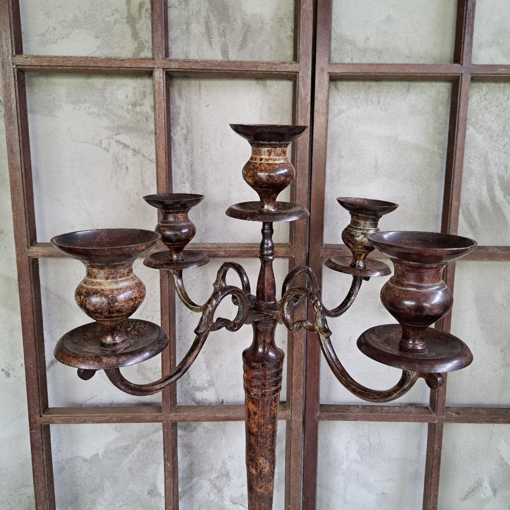 Grote metalen kandelaar vloerkandelaar 5 kaarsen 78cm Etage3, Gebruikt, ., Ophalen of Verzenden, .