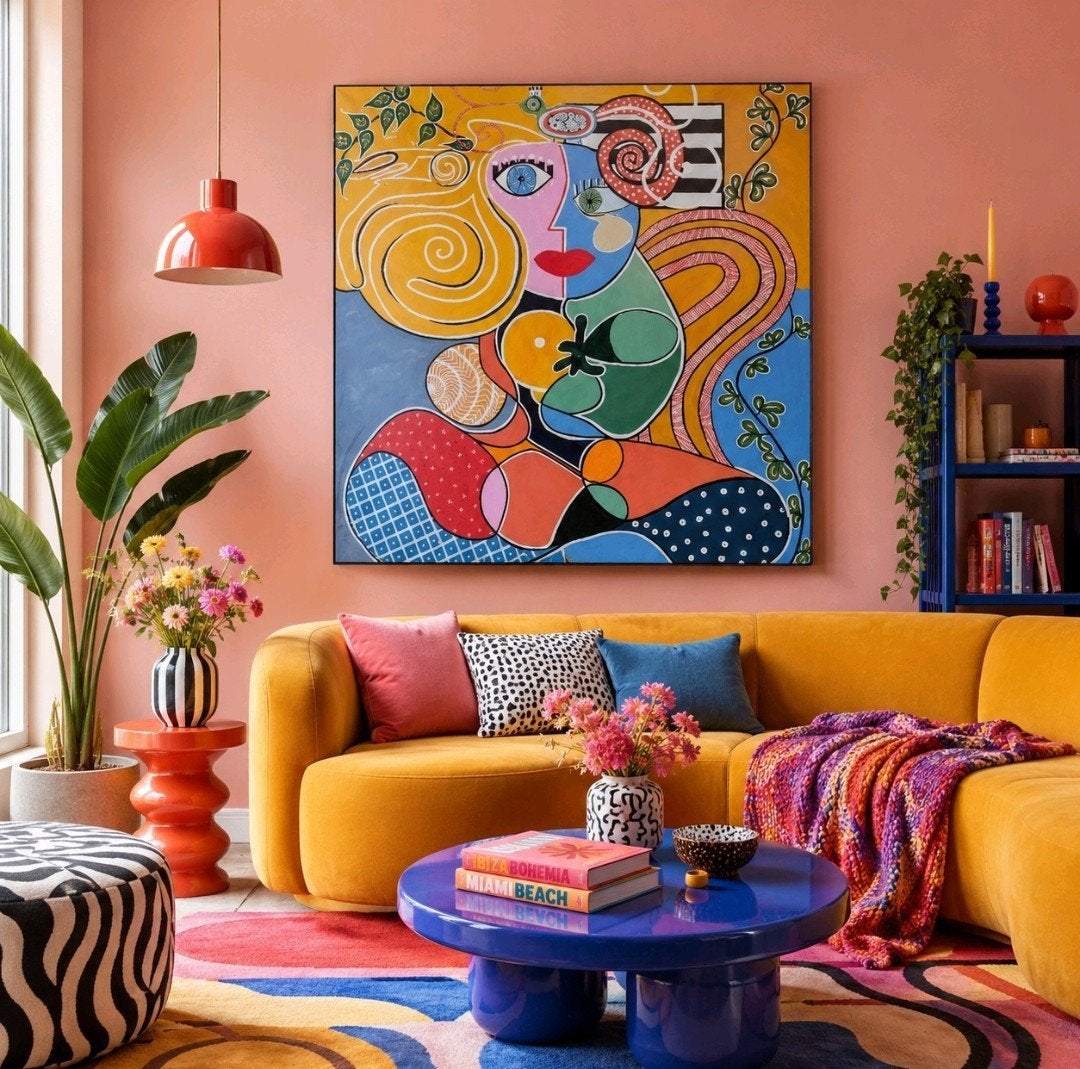 groot modern abstract kubistisch Picasso stijl doek, Antiek en Kunst, Ophalen, Figuren