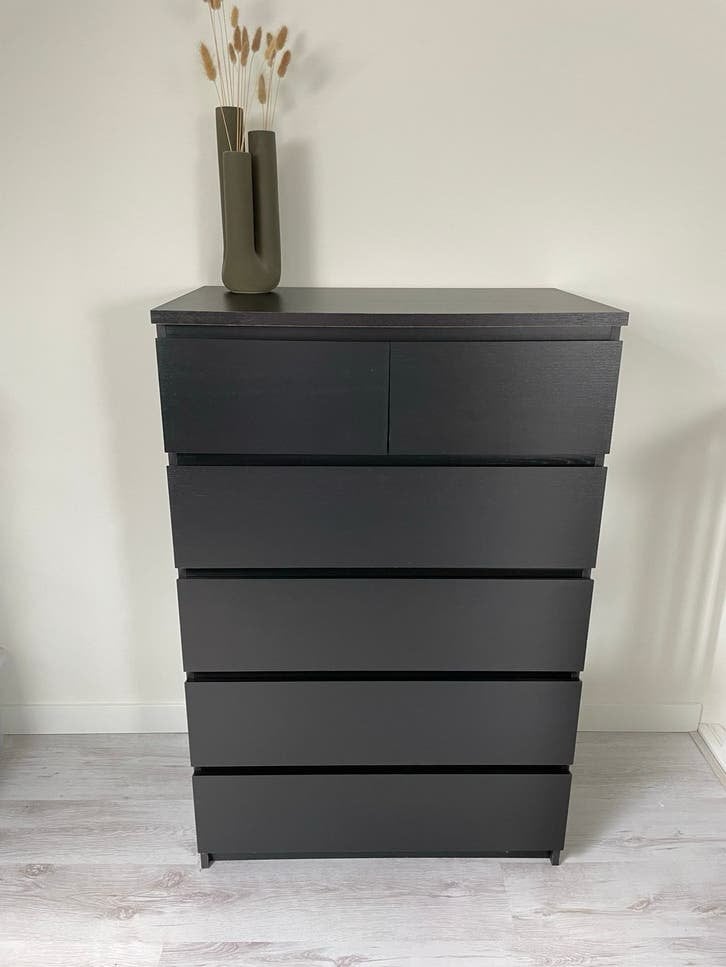 IKEA - Zwarte ladekast met 6 laden, Ophalen, 5 laden of meer, 100 tot 150 cm, 50 tot 100 cm