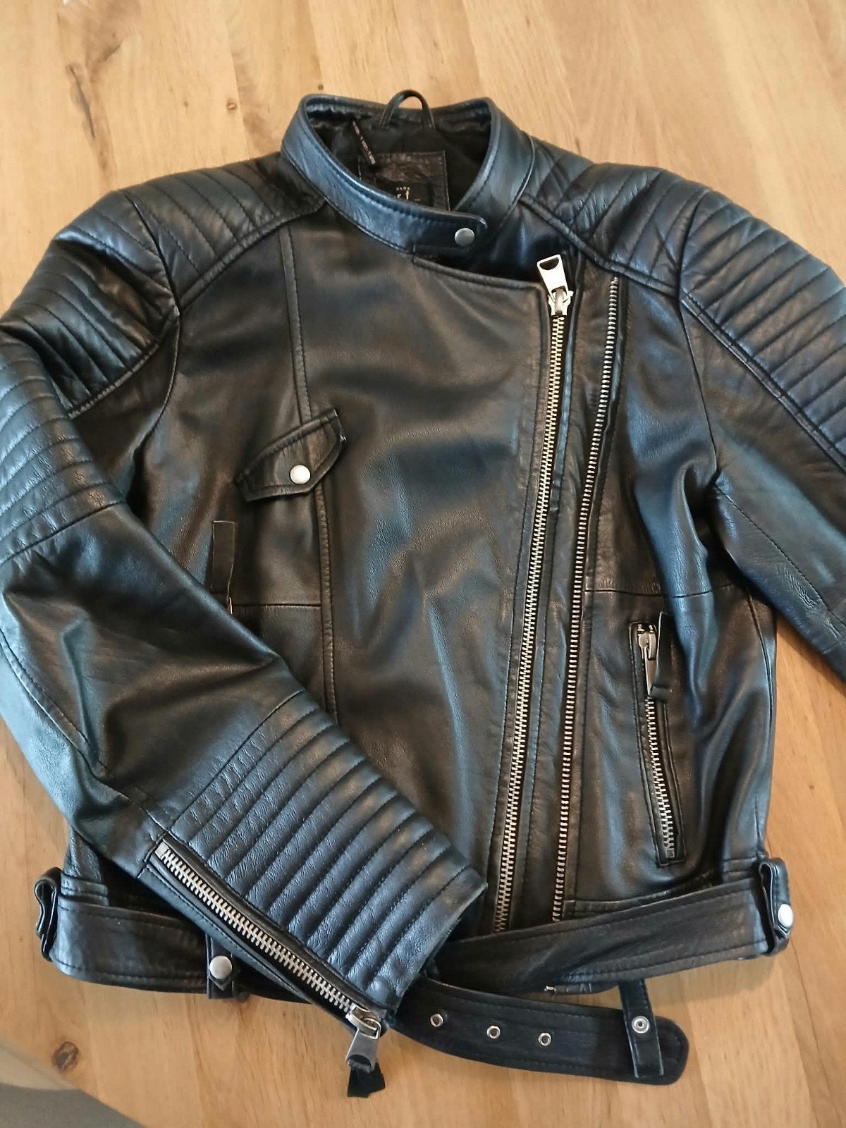 Zwarte leren bikerjack van Zara, maat L, Maat 42/44 (L), Ophalen of Verzenden, Gedragen, Zara