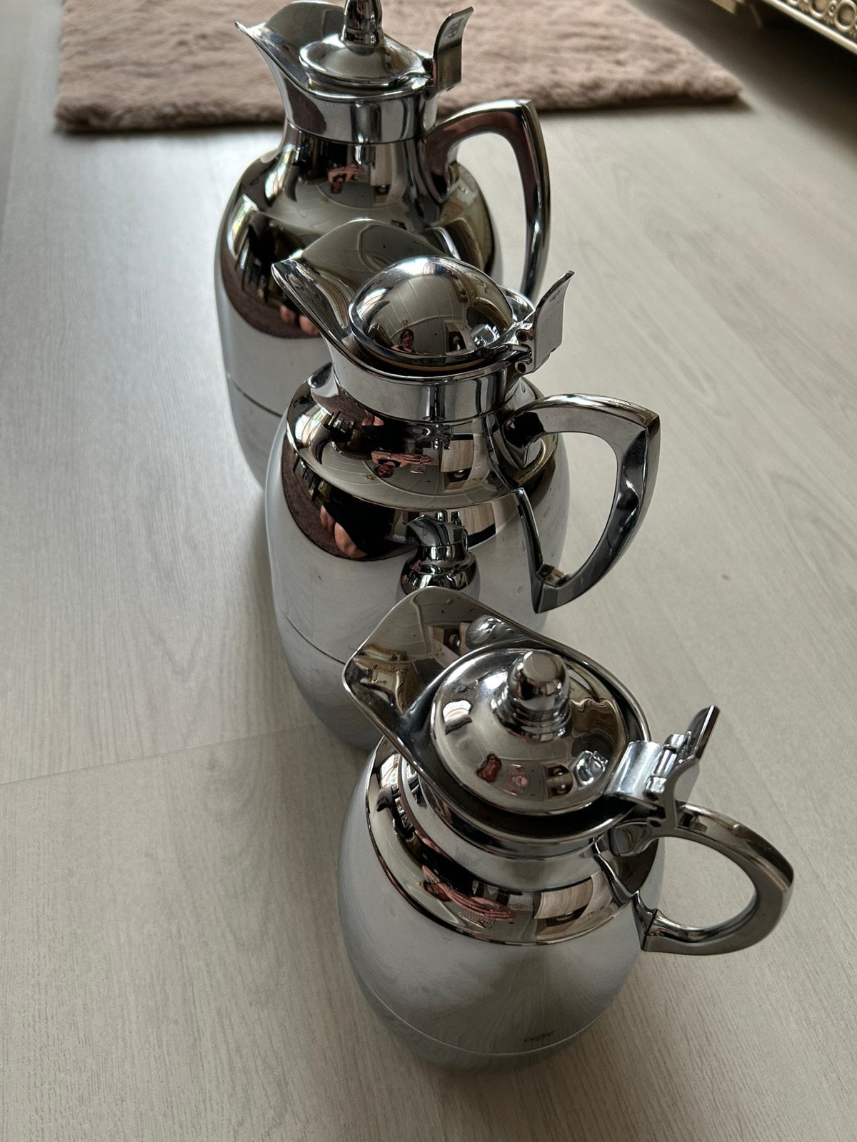 Set van 3 koffie of thee kannen .merk alfi, Huis en Inrichting, Gebruikt, Zilver, Metaal, Overige merken
