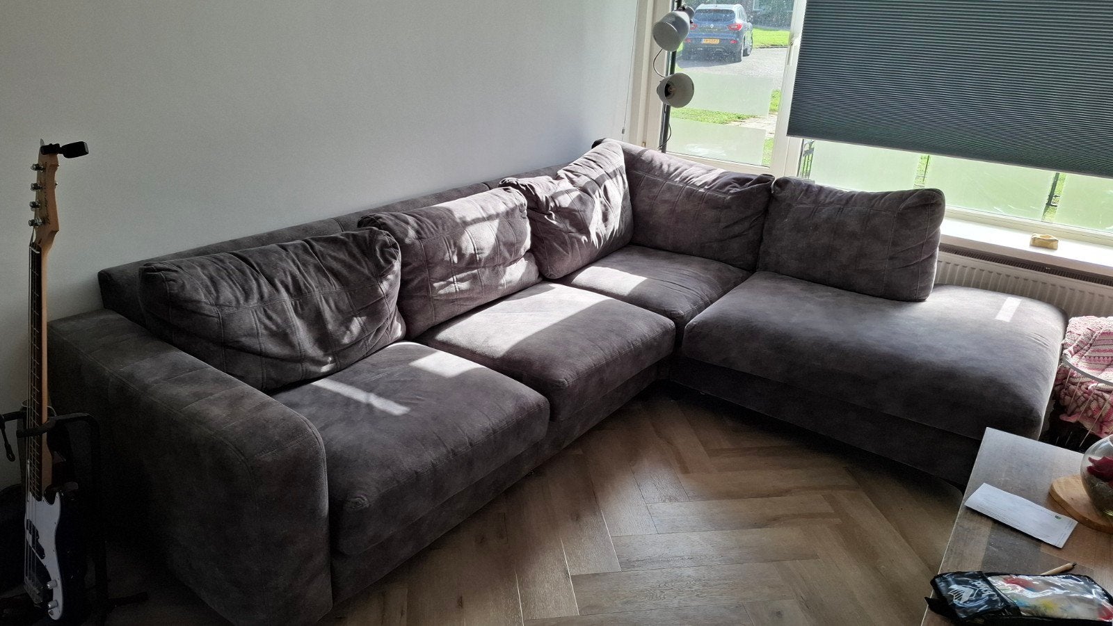 Comfortabele hoekbank - Grijs, Ophalen, 250 tot 300 cm, Gebruikt, Minder dan 75 cm