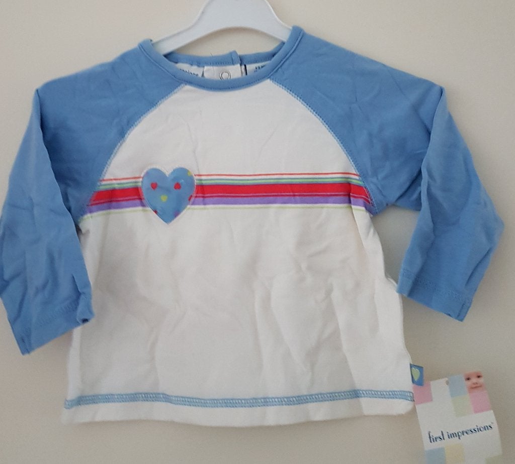 Longsleeve wit/blauw maat 68 NIEUW (0743), Meisje, Nieuw, Ophalen of Verzenden, First Impressions