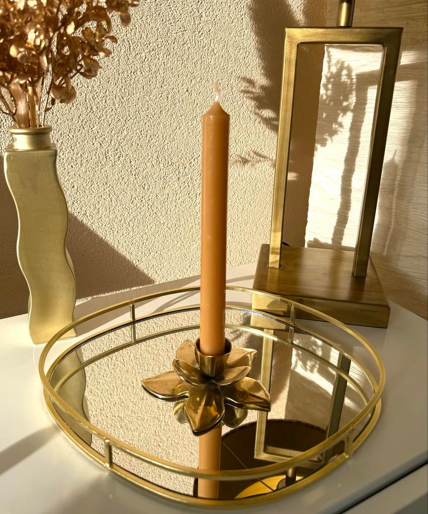 Vintage Messing Lotus Kaarsenhouder, Ophalen of Verzenden, Koper of Brons