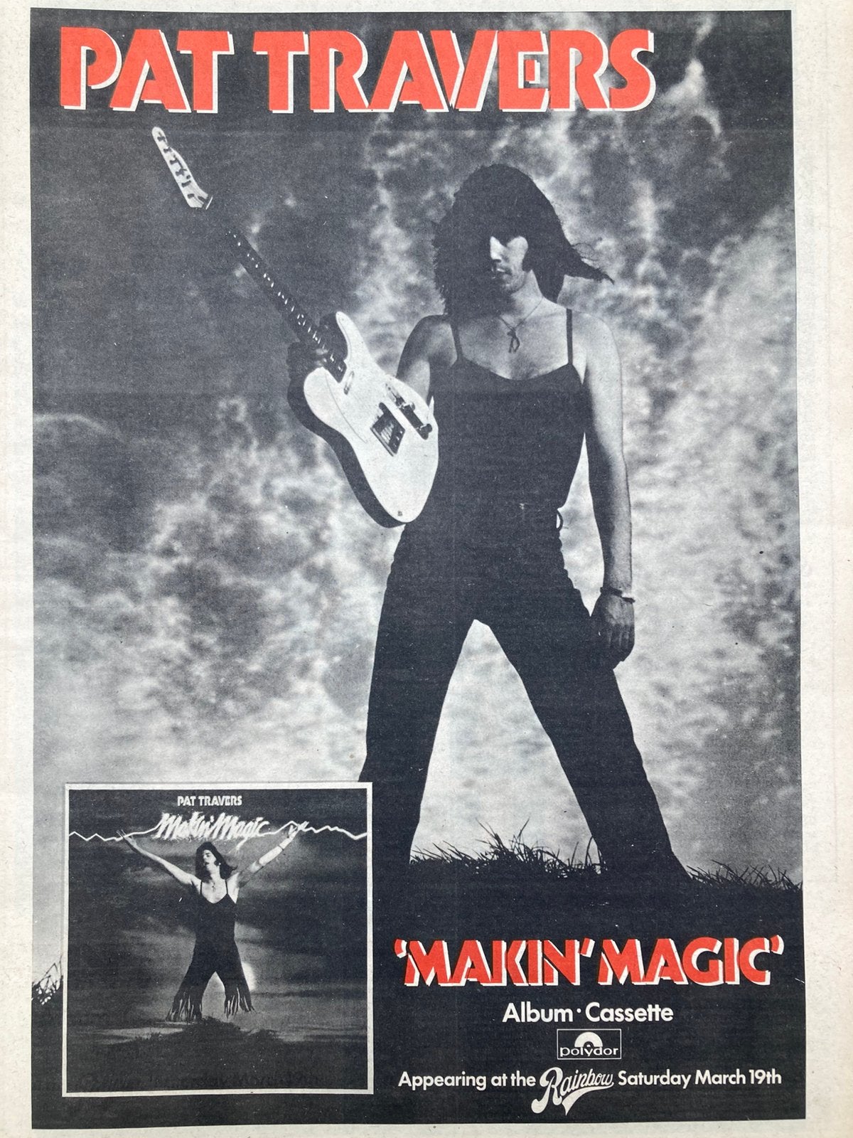 Paginagrote A3 advertentie PAT TRAVERS Makin Magic, Ophalen of Verzenden, Gebruikt